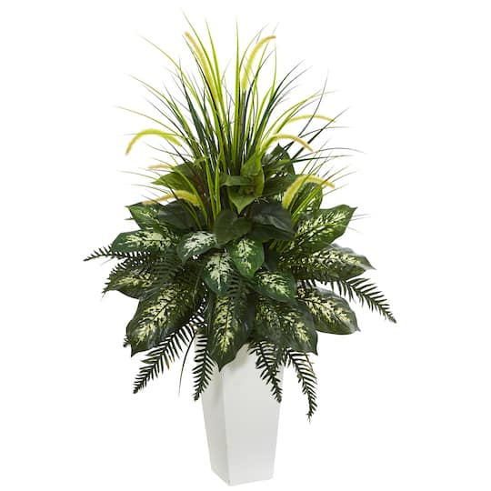 4ft. Mixed River Fern &#x26; Dogtail In White Tower Planter